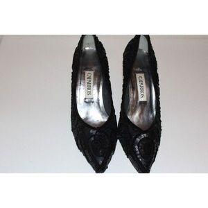 Vintage 80s Caparros Beaded Evening Heels Pumps 8B Black Tapered‎ Heel Statement